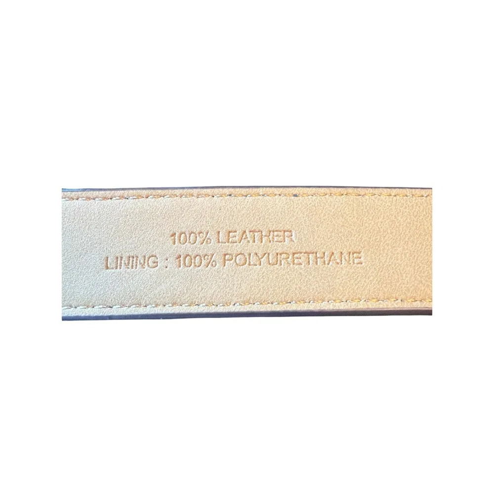 Talbots Belt Navy Blue Leather Woven Raffia Buckle Coastal Preppy Gold Tone Slim